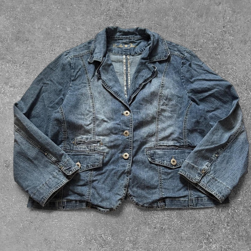 Vanilla Jeans Women Plus Size 26-28W Blue Denim Jacket Y2K Blazer Style Coat